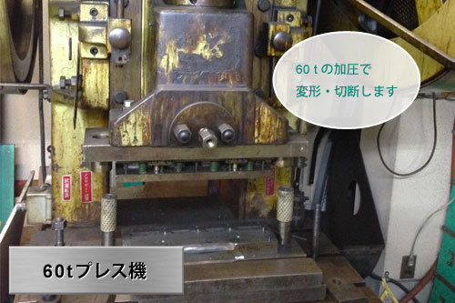65ｔプレス機：65ｔの加圧で変形・切断します